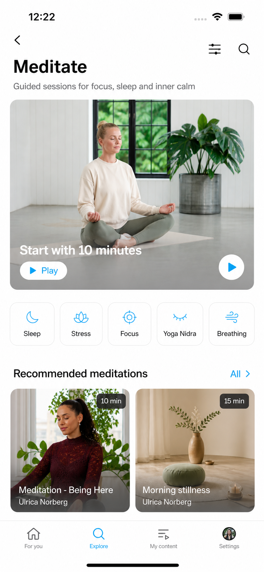 Meditation home screen concept
